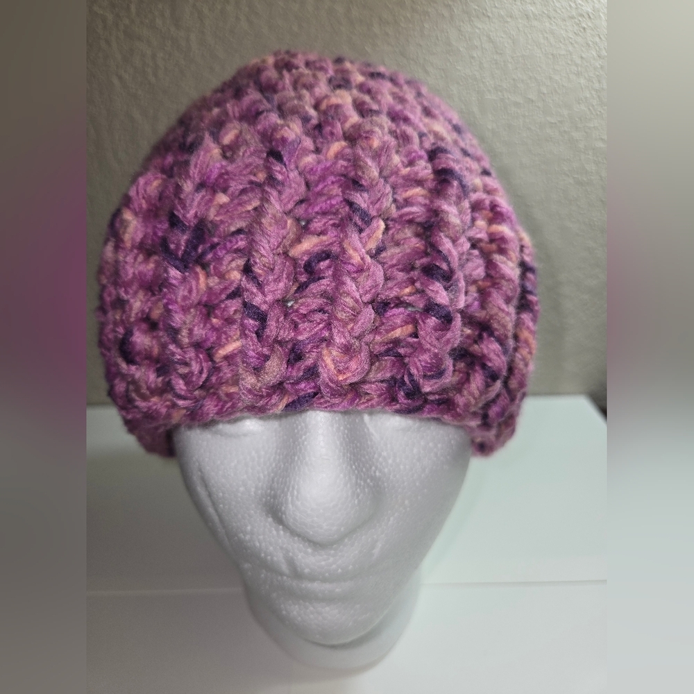 Handmade Chunky Knit Purple Beanie